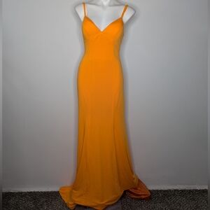 NWT Berlinnova Orange Spaghetti Strap Lace Up Back Maxi Prom Event Gown Dress 4
